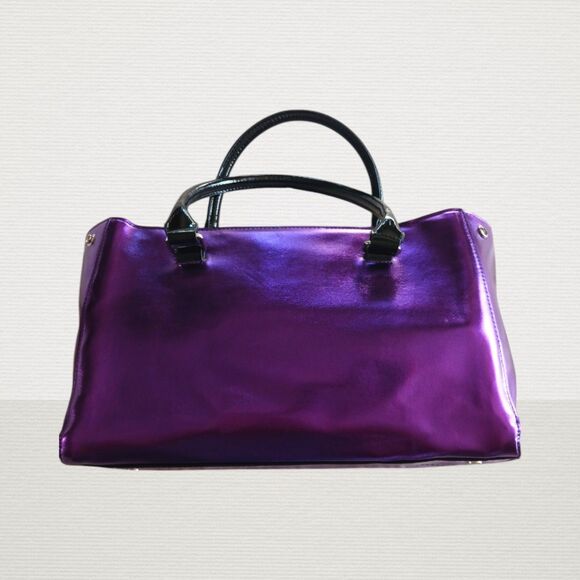 YOUNIQUE Metallic Grape Purple Black Large Tote Purse Work Bag Removable Strap - Picture 1 of 8